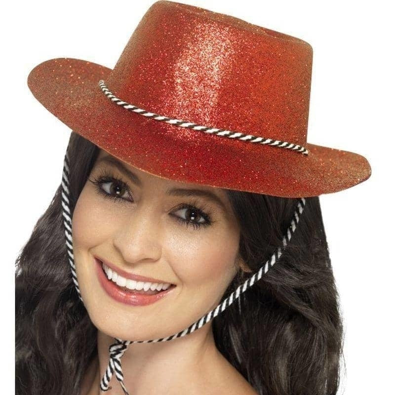 Adult Red Glitter Cowboy Hat for Fancy Dress