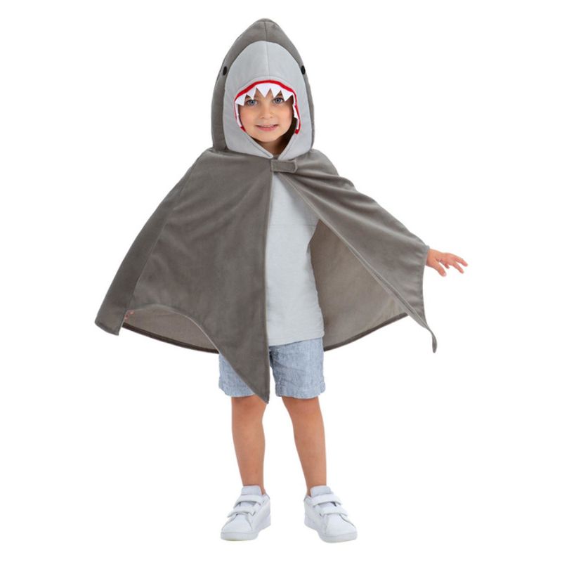 Deluxe Kids' Grey Shark Cape with Realistic Shark Head Hood for Costume Play and Special Events