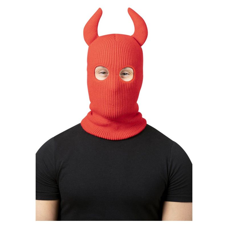 Adult Red Devil-Inspired Balaclava Ski Mask with Menacing Horns for Winter Adventures