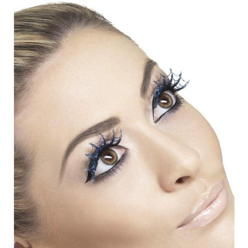 Adult Festival Blue Glitter Spiderweb Eyelashes Costume Accessory