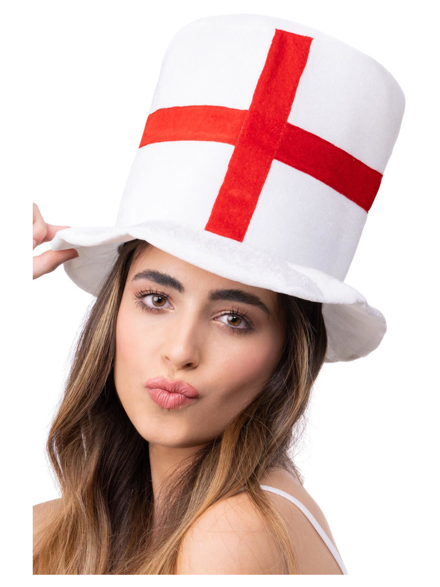 Adult Deluxe England Flag White and Red Soft Top Hat for Costume