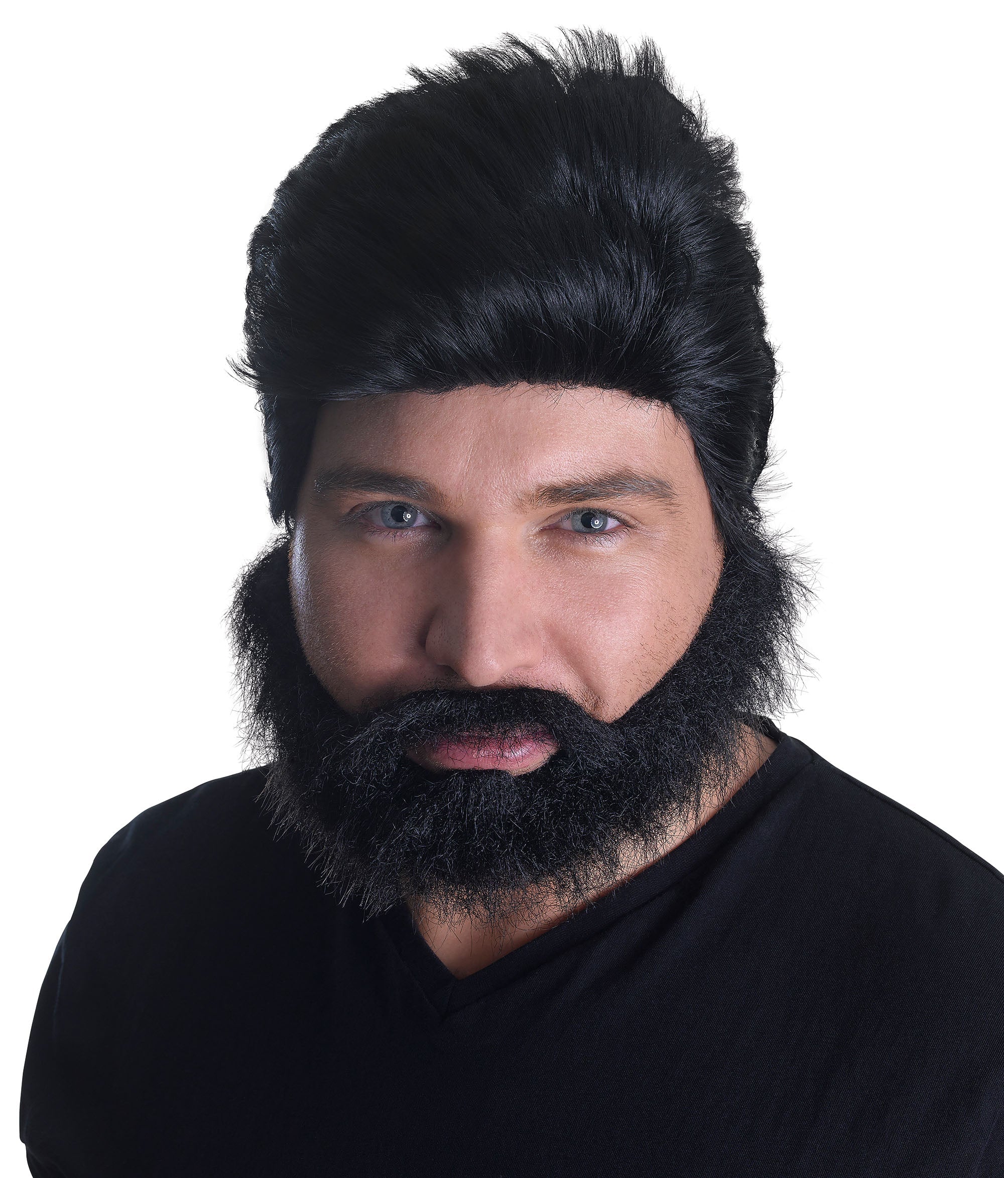 Euro Pop Star Costume Set - Wig and Beard in Black Hair for Adults