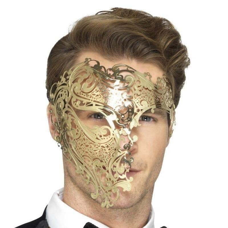 Adult Gold Deluxe Metal Filigree Mysterious Phantom Mask