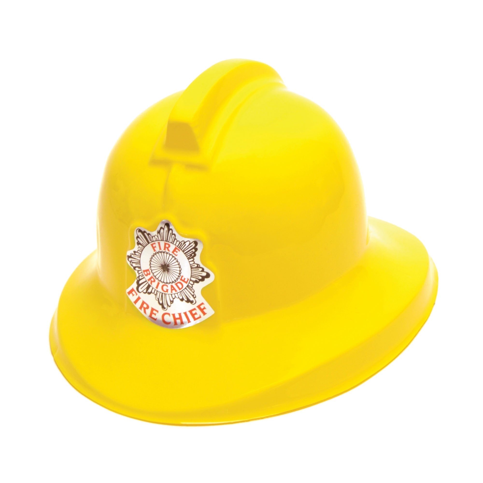 Adult Yellow Plastic Fireman-Style Helmet with Fire Badge