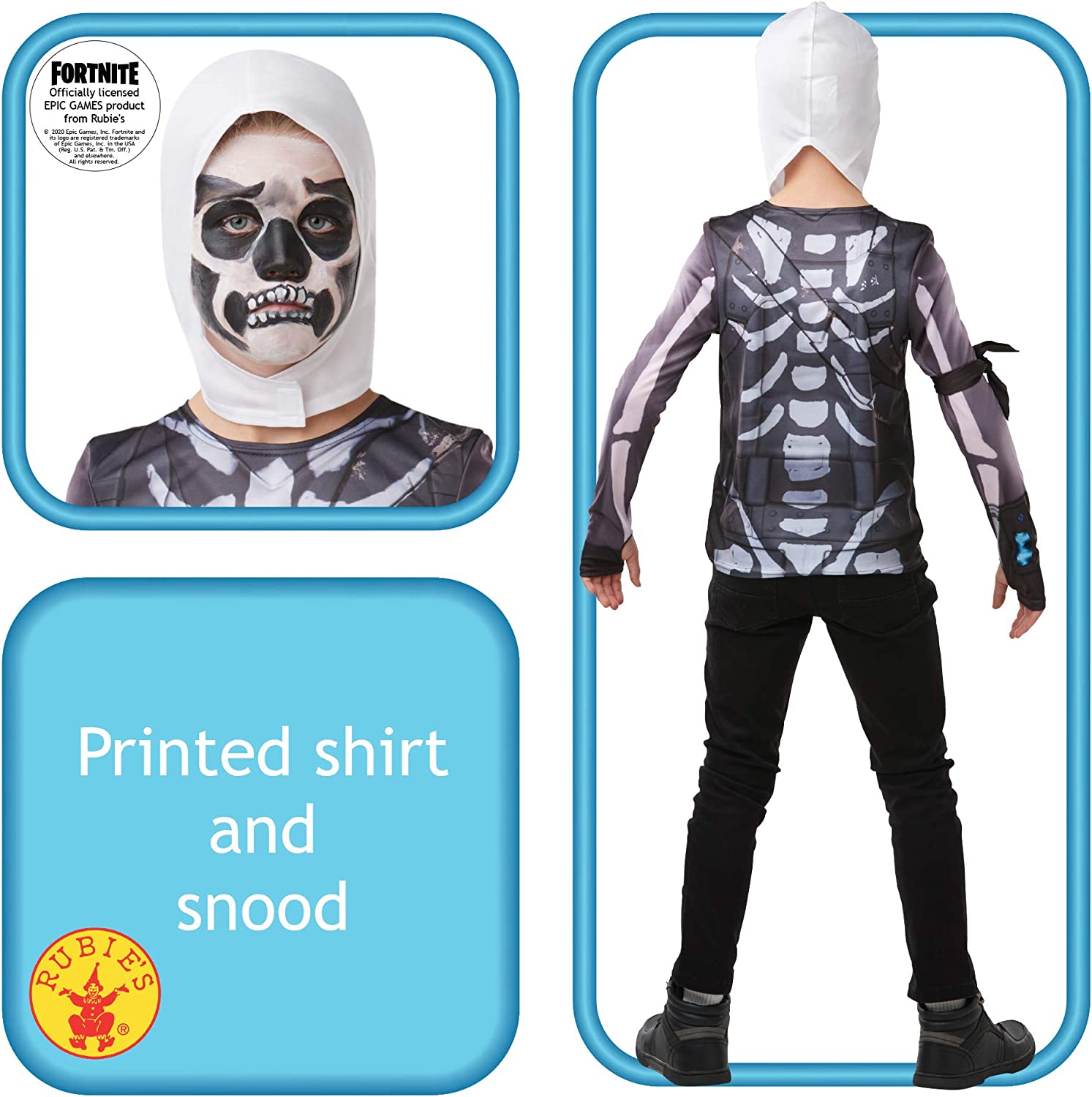Fortnite Skull Trooper Kids Costume Top with Armband and Snood