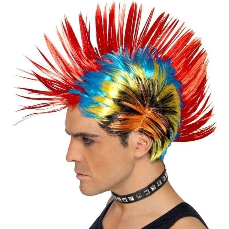 Adult 80s Retro Street Punk Multi - Coloured Mohawk Wig