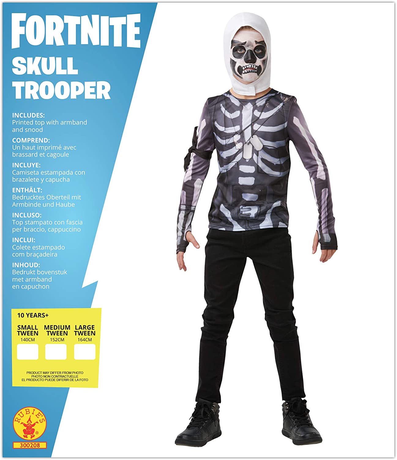 Fortnite Skull Trooper Kids Costume Top with Armband and Snood